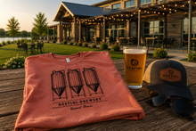 DESTIHL Brewery tshirt and merchandise on patio table