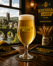 Wrexham Lager Stemmed Glass in a pub